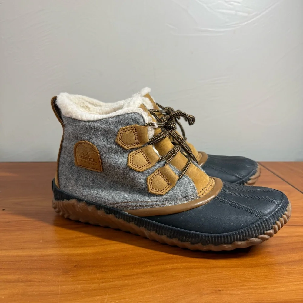 Sorel Out N About Plus Boot‎ Snow Winter Lace Up Waterproof Quarry Grey Tan Duck